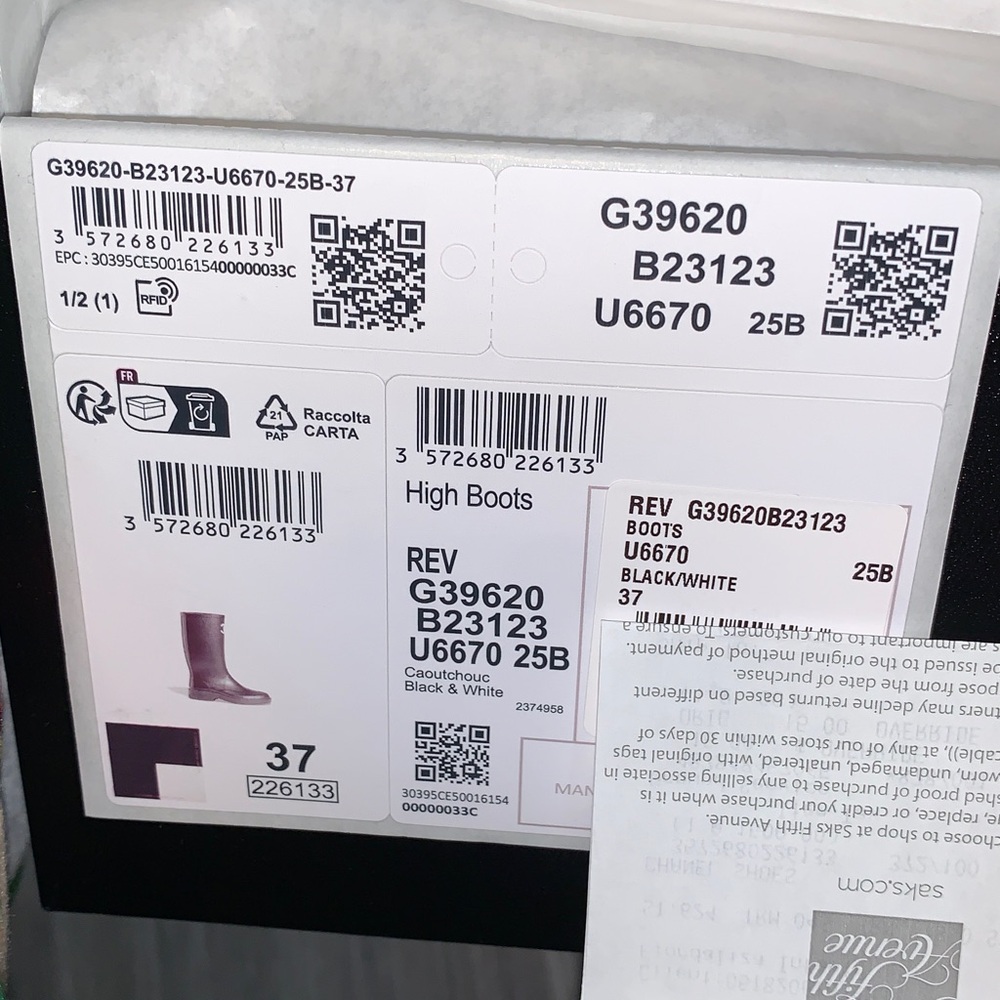AUTHENTIC 2025 CHANEL Black and Cream Logo Rain Boots BRAND NEW 37 receipt - Picture 17 of 17